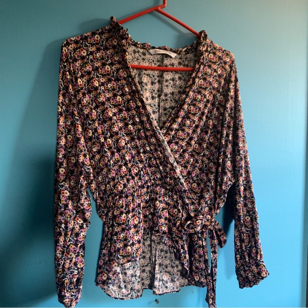 Zara floral wrap top, size small